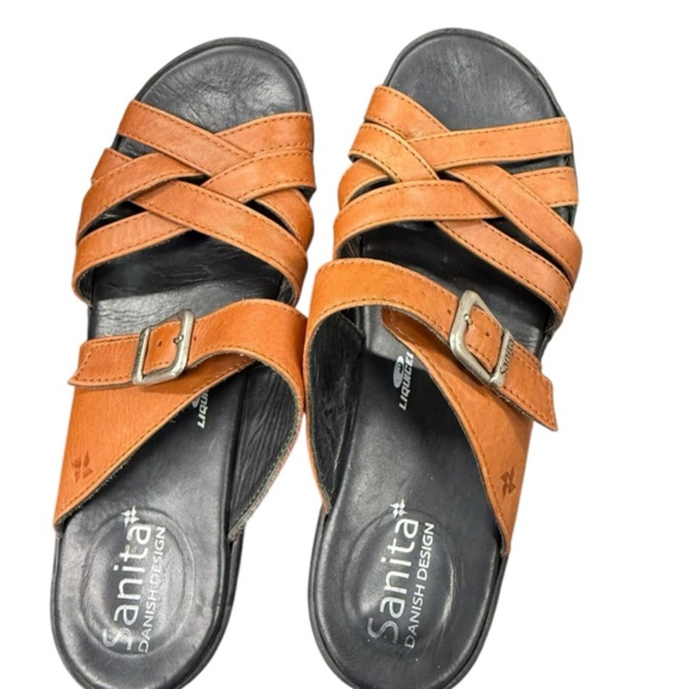 Sanita Tan Leather Comfort Sandals Size 40/9-9.5 Boho Comfort Danish Design